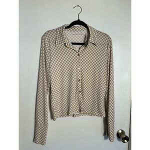 NWT Abercrombie & Fitch Checkered Shirt Men L Tan Beige Plaid Button Down LS